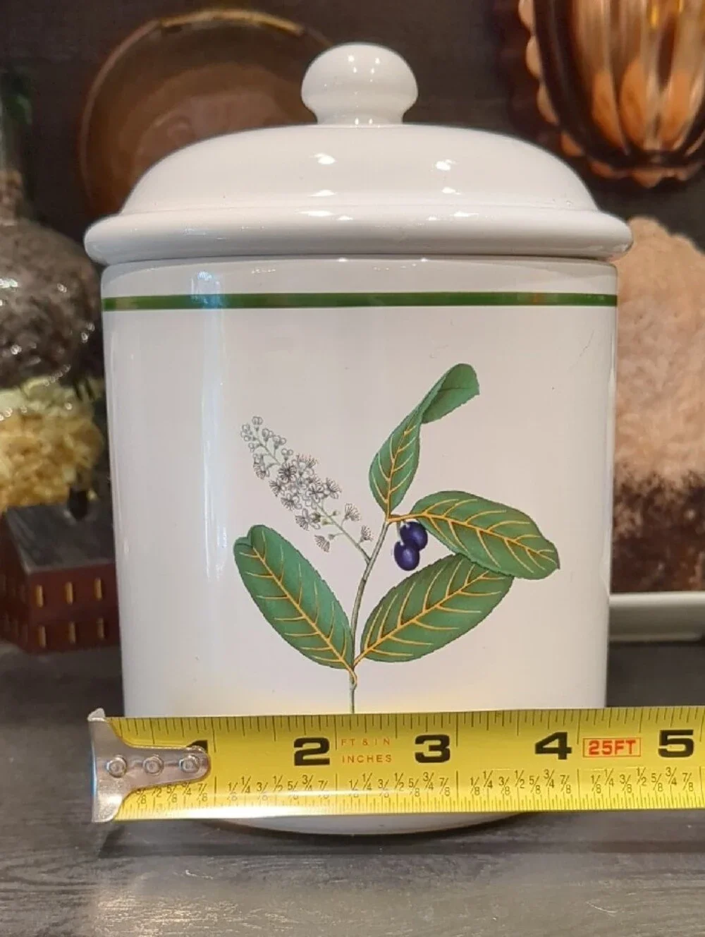 Over and Back Inc. Botanical Ceramic Canister with Lid Vintage Made In Portugal